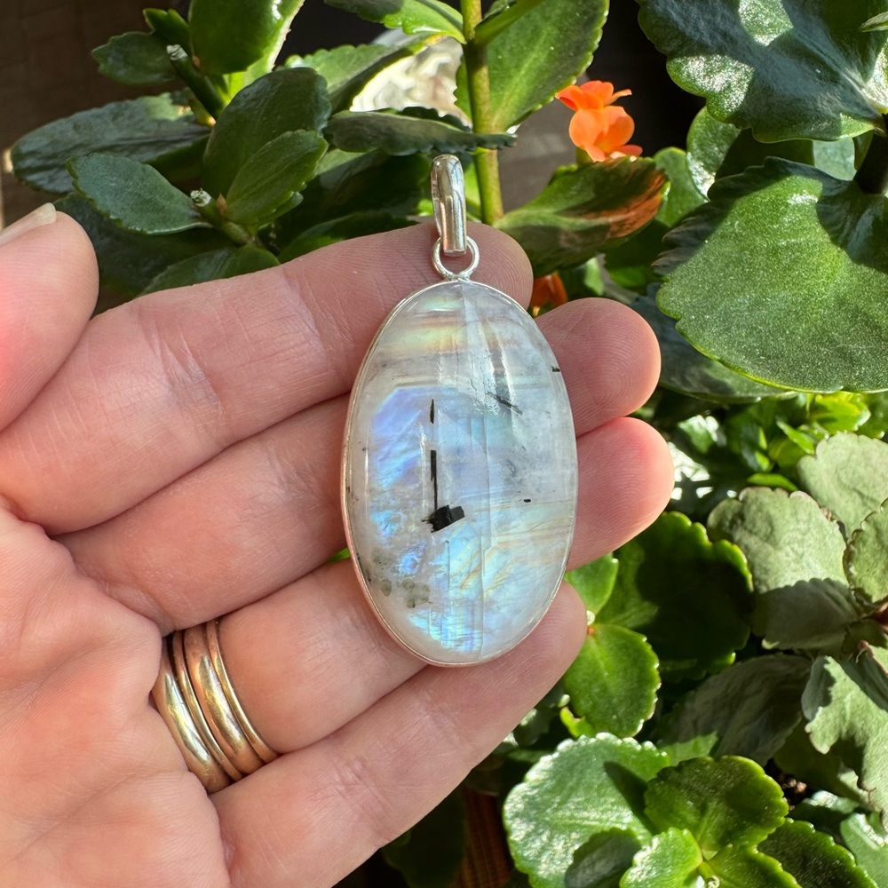 🌈For A🌈  Colorful Flash Oval Rainbow Moonstone Pendant